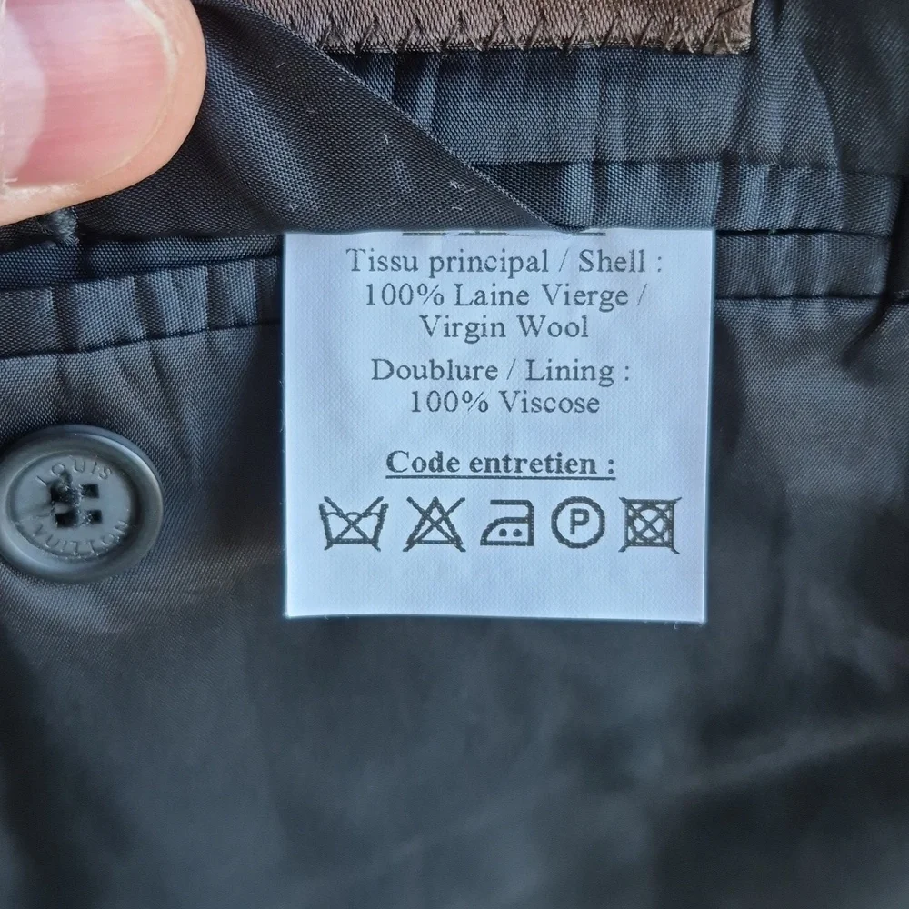 LOUIS VUITTON Uniformes Portugal Solid Dark‎ Brown Wool 44 L Mens Sport Coat